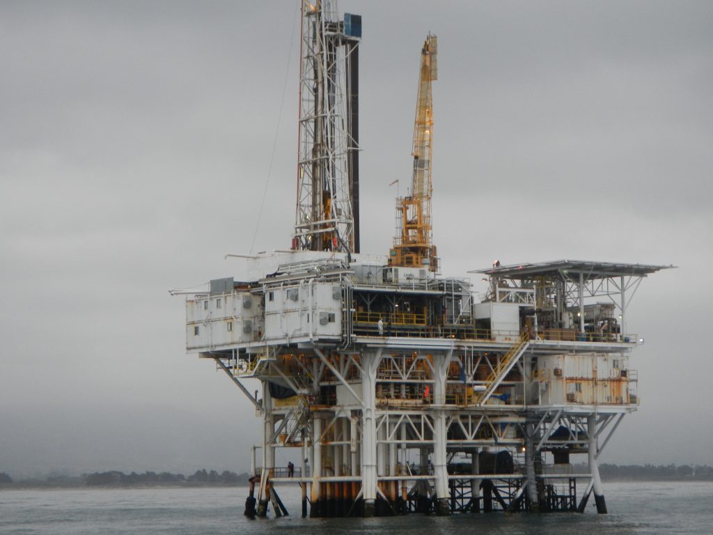 Oil platform in the Santa Barbara Channel off the Southern California Coast. The Environmental Assessment addressed impacts from well stimulation treatments being conducted at this platform and or similar ones nearby.